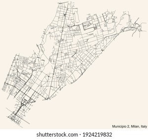 Black simple detailed street roads map on vintage beige background of the quarter Municipio 2 Zone of Milan, Italy (Stazione Centrale, Gorla, Turro, Greco, Crescenzago)