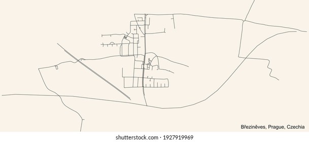 Black simple detailed street roads map on vintage beige background of the municipal district Březiněves cadastral area of Prague, Czech Republic