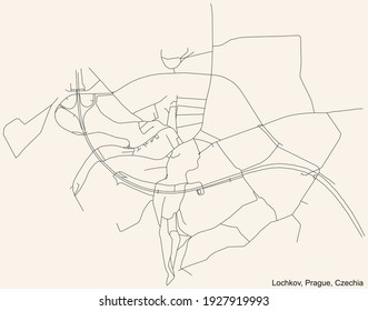 Black simple detailed street roads map on vintage beige background of the municipal district Lochkov cadastral area of Prague, Czech Republic
