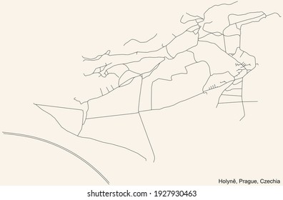 Black simple detailed street roads map on vintage beige background of the municipal district Holyně cadastral area of Prague, Czech Republic