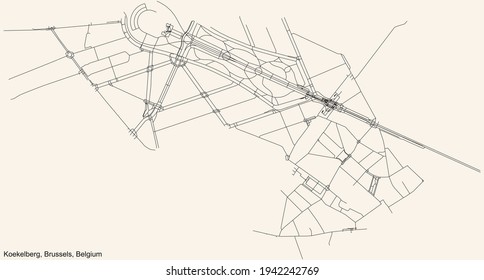 Black simple detailed street roads map on vintage beige background of the quarter Koekelberg municipality of Brussels, Belgium