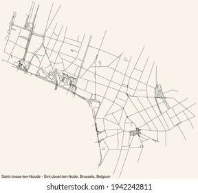 Mapa de calles sencillas y negras sobre el fondo beige vintage del barrio de Saint-Josse-ten-Noode (Sint-Joost-ten-Node) municipalidad de Bruselas, Bélgica