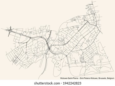 Black simple detailed street roads map on vintage beige background of the quarter Woluwe-Saint-Pierre (Sint-Pieters-Woluwe) municipality of Brussels, Belgium