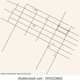 Black simple detailed street roads map on vintage beige background of the quarter Boerum Hill neighborhood of the Brooklyn borough of New York City, USA