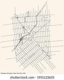 Black simple detailed street roads map on vintage beige background of the quarter Flatlands neighborhood of the Brooklyn borough of New York City, USA