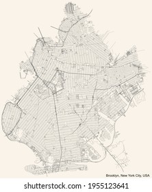 Black Simple Detailed Street Roads Map On Vintage Beige Background Of The Quarter Brooklyn Borough Of New York City, USA