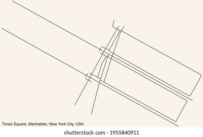 Mapa de calles sencillas y negras detalladas sobre el fondo beige vintage del barrio de Times Square en el barrio de Manhattan de la ciudad de Nueva York, Estados Unidos