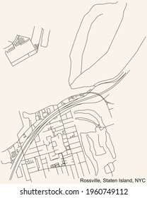 Black simple detailed street roads map on vintage beige background of the quarter Rossville neighborhood of the Staten Island borough of New York City, USA