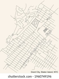 Black simple detailed street roads map on vintage beige background of the quarter Grant City neighborhood of the Staten Island borough of New York City, USA