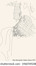 Black simple detailed street roads map on vintage beige background of the quarter New Springville neighborhood of the Staten Island borough of New York City, USA