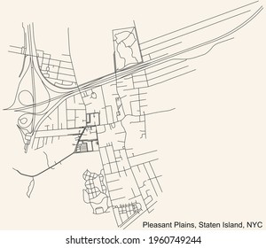Black simple detailed street roads map on vintage beige background of the quarter Pleasant Plains neighborhood of the Staten Island borough of New York City, USA