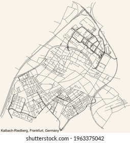 Black simple detailed street roads map on vintage beige background of the neighbourhood Kalbach-Riedberg district (ortsbezirk) of Frankfurt am Main, Germany