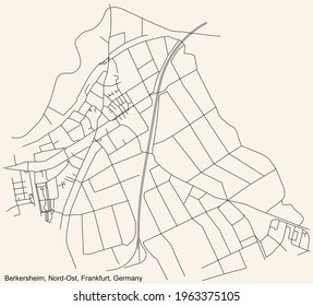 Mapa de calles sencillas y negras detalladas sobre el fondo beige vintage del barrio del distrito de la ciudad de Nied en el distrito urbano occidental (ortsbezirk) de Frankfurt am Main, Alemania