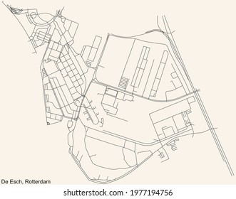 Black simple detailed street roads map on vintage beige background of the quarter De Esch neighbourhood of Rotterdam, Netherlands