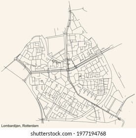 Black simple detailed street roads map on vintage beige background of the quarter Lombardijen neighbourhood of Rotterdam, Netherlands