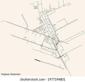 Black simple detailed street roads map on vintage beige background of the quarter Heijplaat neighbourhood of Rotterdam, Netherlands