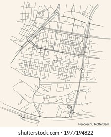 Black simple detailed street roads map on vintage beige background of the Pendrecht quarter neighbourhood of Rotterdam, Netherlands