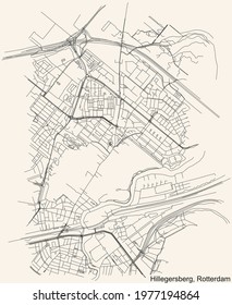 Black simple detailed street roads map on vintage beige background of the Hillegersberg quarter district of Rotterdam, Netherlands