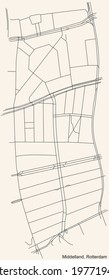 Black simple detailed street roads map on vintage beige background of the quarter Middelland neighbourhood of Rotterdam, Netherlands