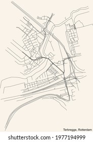 Black simple detailed street roads map on vintage beige background of the Terbregge quarter neighbourhood of Rotterdam, Netherlands