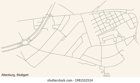 Black simple detailed street roads map on vintage beige background of the quarter Altenburg of district Bad Cannstatt of Stuttgart, Germany