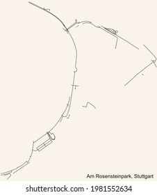 Black simple detailed street roads map on vintage beige background of the quarter Am Rosensteinpark of district Nord of Stuttgart, Germany