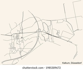 Black simple detailed street roads map on vintage beige background of the quarter Kalkum Stadtteil of Düsseldorf, Germany