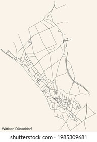 Black simple detailed street roads map on vintage beige background of the quarter Wittlaer Stadtteil of Düsseldorf, Germany