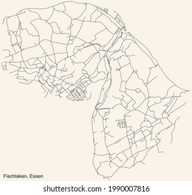 Mapa de calles sencillas y negras en el fondo beige vintage del barrio Fischlaken Stadtteil de Essen, Alemania