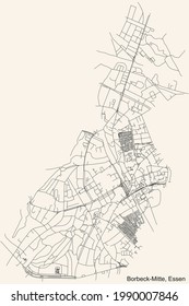 Mapa de calles sencillas y negras en el fondo beige vintage del barrio Borbeck-Mitte Stadtteil de Essen, Alemania