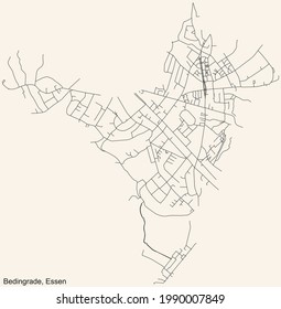 Mapa de calles sencillas y negras en el fondo beige vintage del barrio Bedingrade Stadtteil de Essen, Alemania