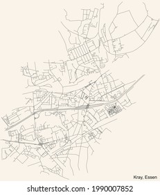 Mapa de calles sencillas y negras sobre el fondo beige vintage del barrio de Kray Stadtteil de Essen, Alemania