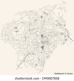 Mapa de calles sencillas y negras detalladas sobre el fondo beige vintage del barrio de Stadtbezirk IV Borbeck de Essen, Alemania