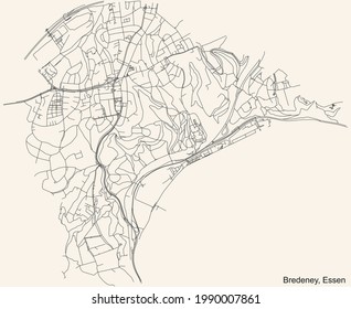 Mapa de calles sencillas y negras en el fondo beige vintage del barrio Bredeney Stadtteil de Essen, Alemania