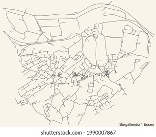 Mapa de calles sencillas y negras sobre el fondo beige vintage del barrio Burgaltendorf Stadtteil de Essen, Alemania