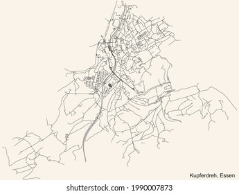 Mapa de calles sencillas y negras en el fondo beige vintage del barrio Kupferdreh Stadtteil de Essen, Alemania