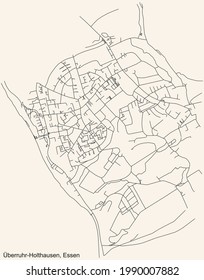 Mapa de calles sencillas y negras detalladas sobre el fondo beige vintage del barrio Überruhr-Holthausen Stadtteil de Essen, Alemania