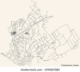 Mapa de calles sencillas y negras en el fondo beige vintage del barrio Freisenbruch Stadtteil de Essen, Alemania