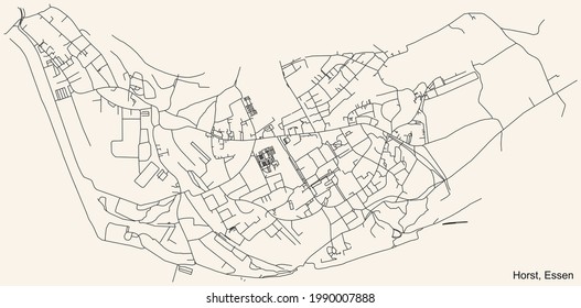 Mapa de calles sencillas y negras sobre el fondo beige vintage del barrio de Horst Stadtteil de Essen, Alemania