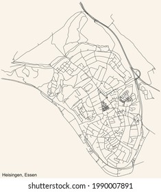 Mapa de calles sencillas y negras sobre el fondo beige vintage del barrio de Heisingen Stadtteil de Essen, Alemania