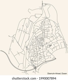 Mapa de calles sencillas y negras en el fondo beige vintage del barrio Überruhr-Hinsel Stadtteil de Essen, Alemania