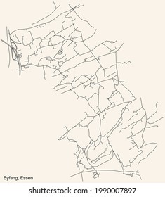 Mapa de calles sencillas y negras en el fondo beige vintage del barrio de Byfang Stadtteil de Essen, Alemania