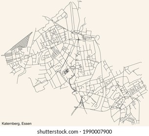 Mapa de calles sencillas y negras en el fondo beige vintage del barrio de Katernberg Stadtteil de Essen, Alemania