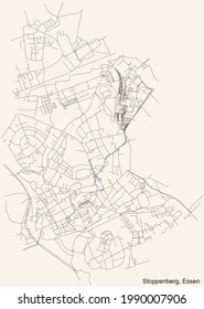 Mapa de calles sencillas y negras en el fondo beige vintage del barrio Stoppenberg Stadtteil de Essen, Alemania