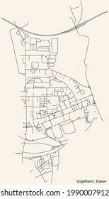 Mapa de calles sencillas y negras sobre el fondo beige vintage del barrio Vogelheim Stadtteil de Essen, Alemania