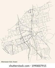 Mapa de calles sencillas y negras sobre el fondo beige vintage del barrio Altenessen-Süd Stadtteil de Essen, Alemania