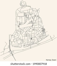 Mapa de calles sencillas y negras en el fondo beige vintage del barrio Karnap Stadtteil de Essen, Alemania