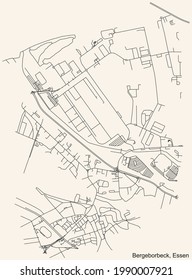 Mapa de calles sencillas y negras en el fondo beige vintage del barrio de Bergeborbeck Stadtteil de Essen, Alemania