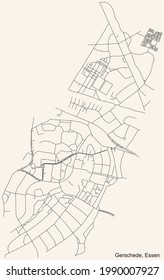 Mapa de calles sencillas y negras sobre el fondo beige vintage del barrio Gerschede Stadtteil de Essen, Alemania