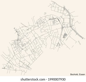 Mapa de calles sencillas y negras sobre el fondo beige vintage del barrio Bochold Stadtteil de Essen, Alemania